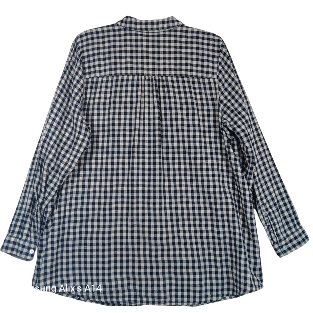 J.Jill Blouse Size Large Long Sleeve Cotton Black White Gingham Check Shirt - Picture 2 of 11